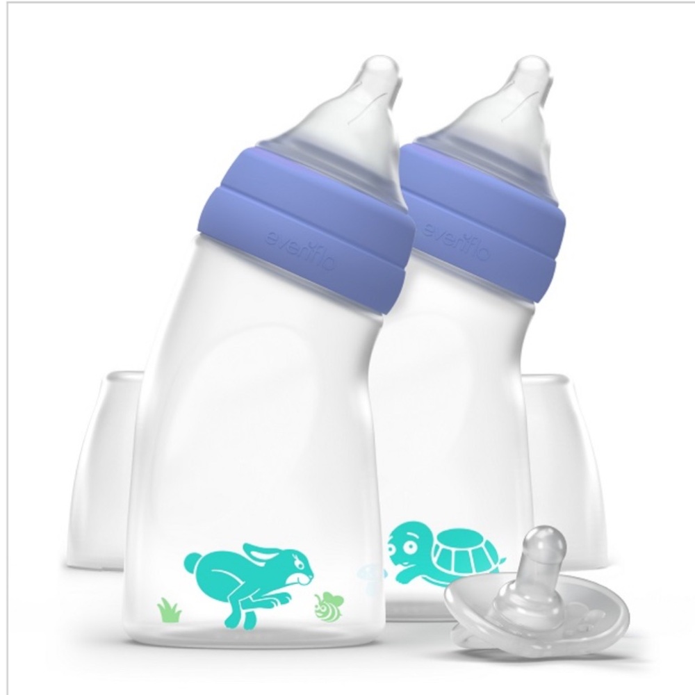 Evenflo BALANCE + ANGLED BABY BOTTLE WITH PACIFIER (5OZ, 2PK), BLUE
